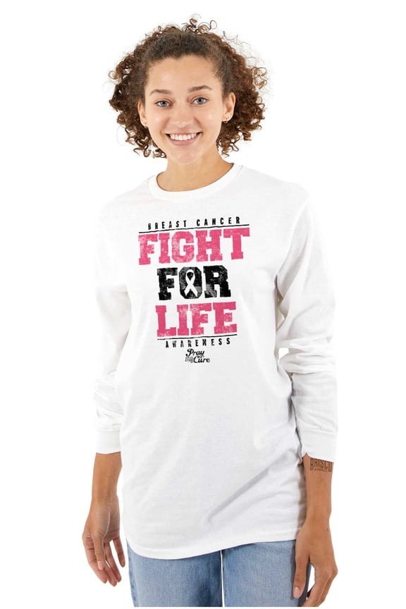 Fight For Life Breast Cancer Aware Women's Long Sleeve T Shirt Brisco Brands S
