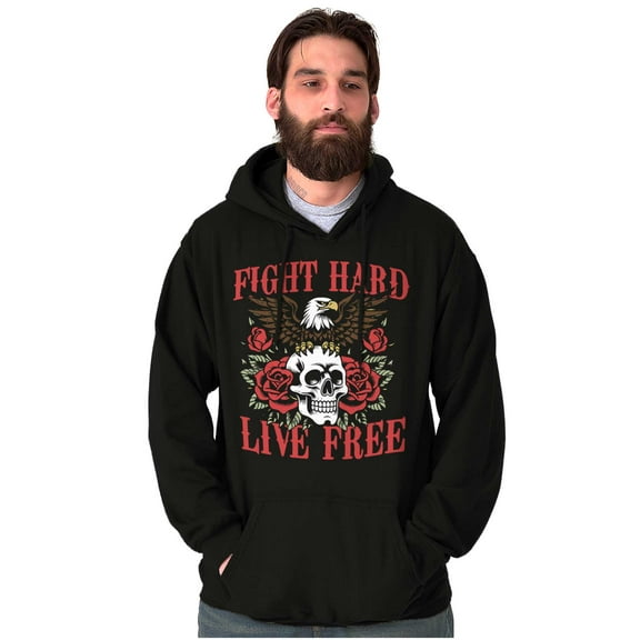 Fight Hard Live Free Eagle Skull Unisex Plus Fleece Graphic Hoodie Brisco Brands 3X