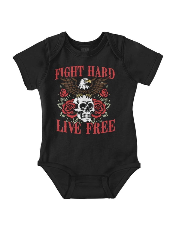 Fight Hard Live Free Eagle Skull Romper Boys or Girls Infant Baby Brisco Brands 6M