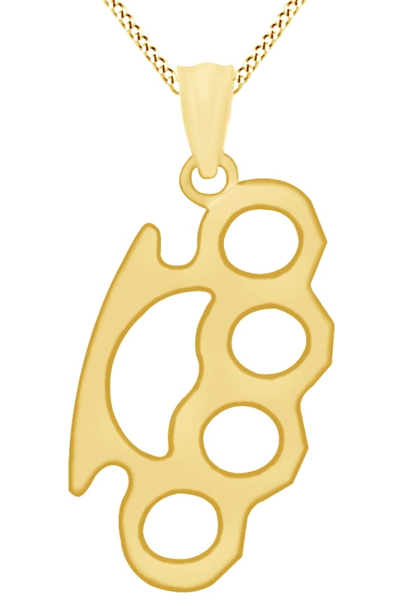 Fight Knuckles Charm Pendant Necklace In 10K Solid Yellow Gold