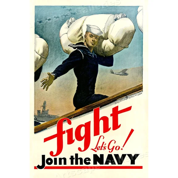 Fight! Let'S Go! Join The Navy! 1940S Navy Recruiting Poster Home Decor Office Wall Art