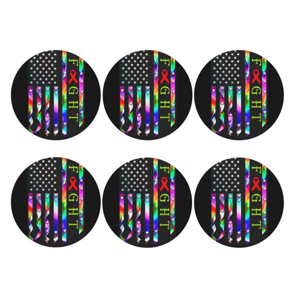 Fight Leukemia Cancer Awareness Leather Coasters for Drinks Perfect for Living Room, Kitchen, or Outdoor Use Set of 6 Round Shape