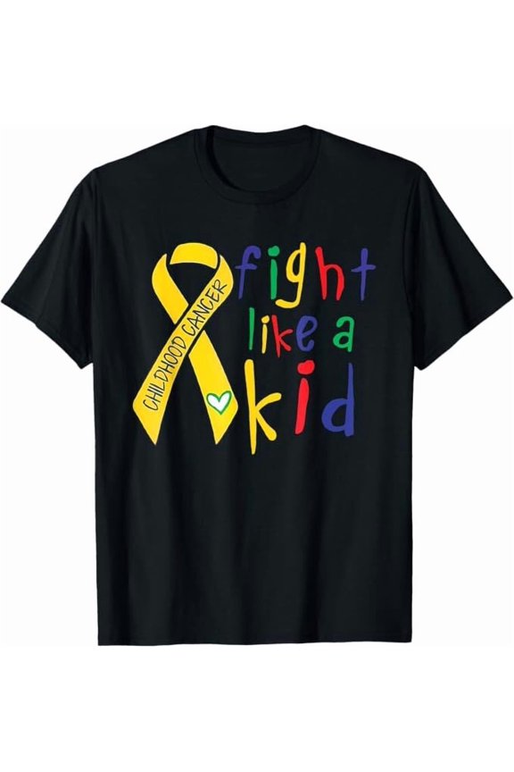 Fight Like Kid Gold Ribbon Childhood Cancer Awareness T-Shirt