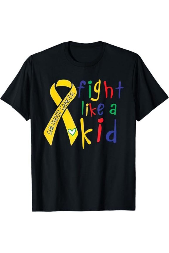 Fight Like Kid Gold Ribbon Childhood Cancer Awareness T-Shirt