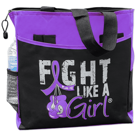 Fight Like a Girl Knockout Dakota 5-Pocket Tote Bag for Lupus, Pancreatic Cancer, Epilepsy Awareness - Purple