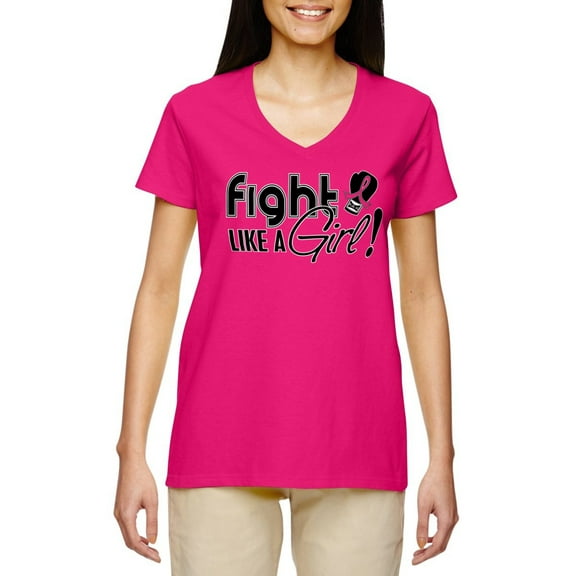 Fight Like a Girl Signature Women's V-Neck T-Shirt - Hot Pink [S]