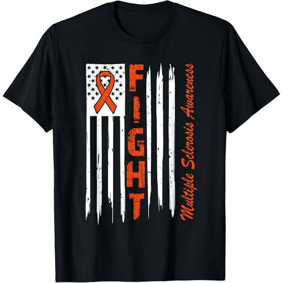 Fight Multiple Sclerosis Awareness Shirts USA Flag Orange T-Shirt mens t shirt，black，women，funny，misfits，men，journey，t-shirt