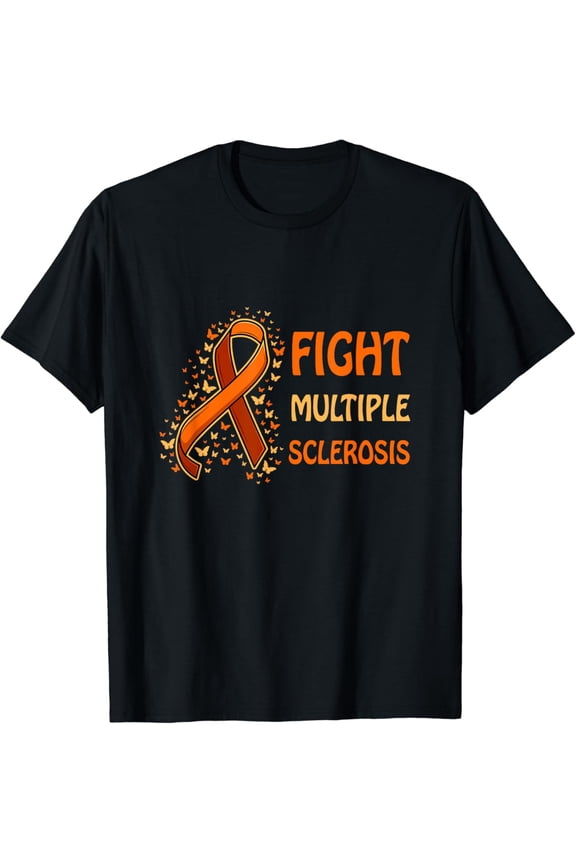 Fight Multiple Sclerosis T-Shirt MS Orange Awareness Ribbon & Butterfly Gifts mens t shirt，black，women，funny，misfits，men，journey，t-shirt