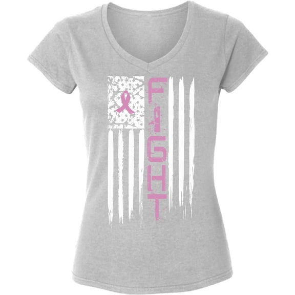 Fight Pink Flag Breast Cancer Awareness TShirt for Women Awareness Ladies V-Neck T-Shirt - S M L XL 2XL Graphic Tee - Pink Ribbon Women Gift Shirt
