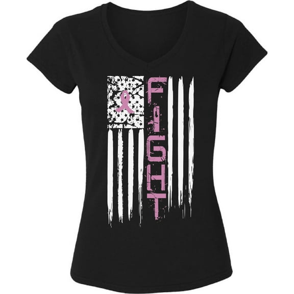 Fight Pink Flag Breast Cancer Awareness TShirt for Women Awareness Ladies V-Neck T-Shirt - S M L XL 2XL Graphic Tee - Pink Ribbon Women Gift Shirt