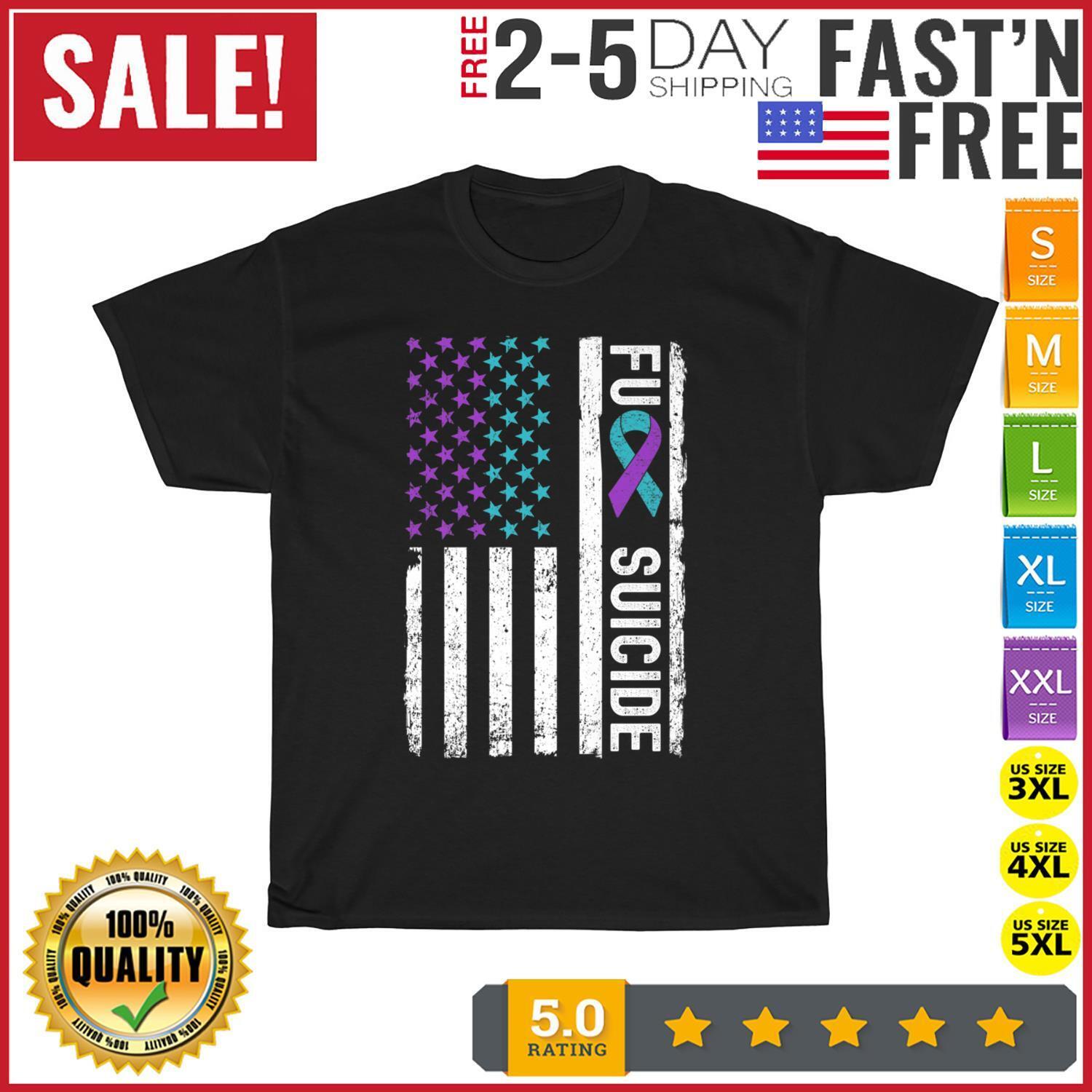 Fight Suicide Awareness And Prevention American Flag Ribbon T Shirt Men