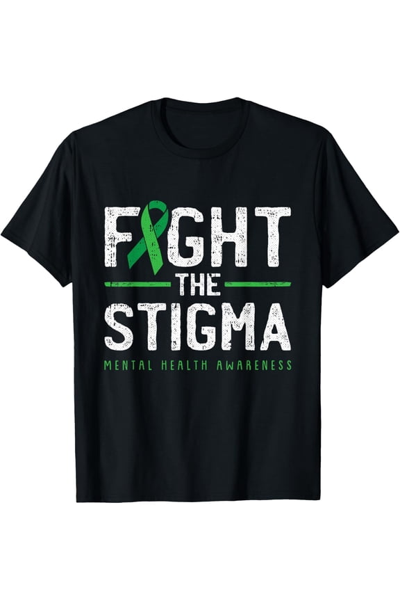 Fight The Stigma Mental Health Awareness Green Ribbon T-ShirtMen and women, Black T-shirt, size: Extra large