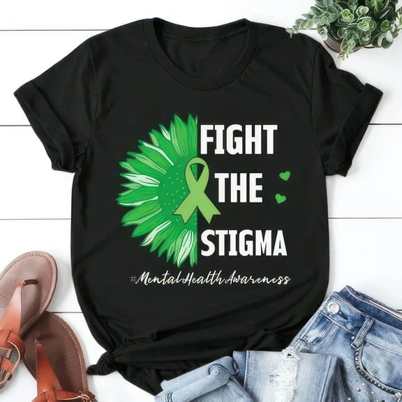 Fight The Stigma Mental Health Awareness Letter Print T Shirt Women Summer Casual O-Neck Short Sleeve Tops
