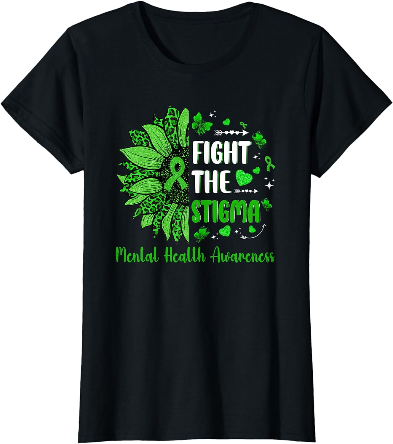 Fight The Stigma Mental Health Awareness Sunflower Leopard T-Shirt ...