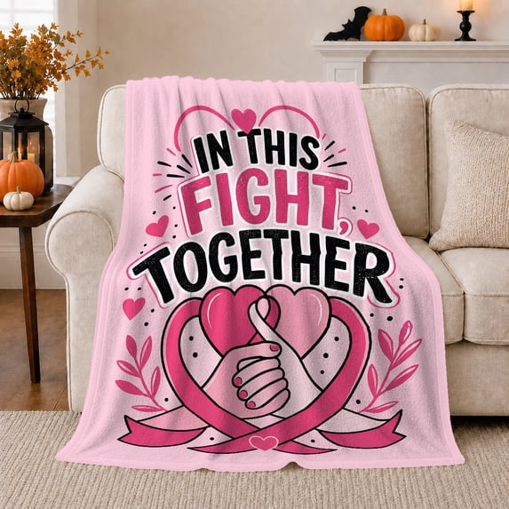 This Fight Together Awareness Theme, Cozy Typography Art Scene, Warm Flannel Blanket for Living Room and Reading Nook, Art Lovers Valentine's Day Gift, Artistic Home Decor