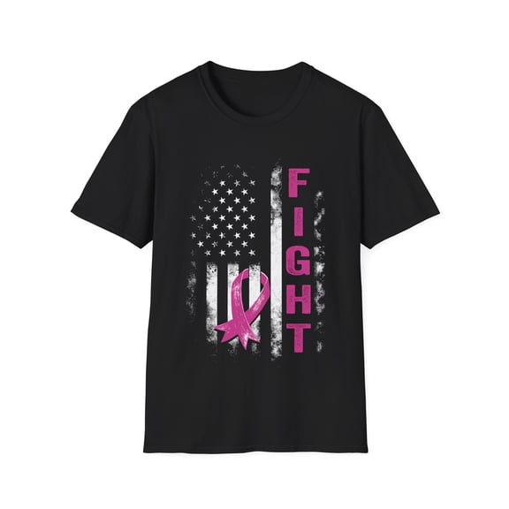 Fight USA Flag Breast Cancer Awareness Month Pink Ribbon TShirt