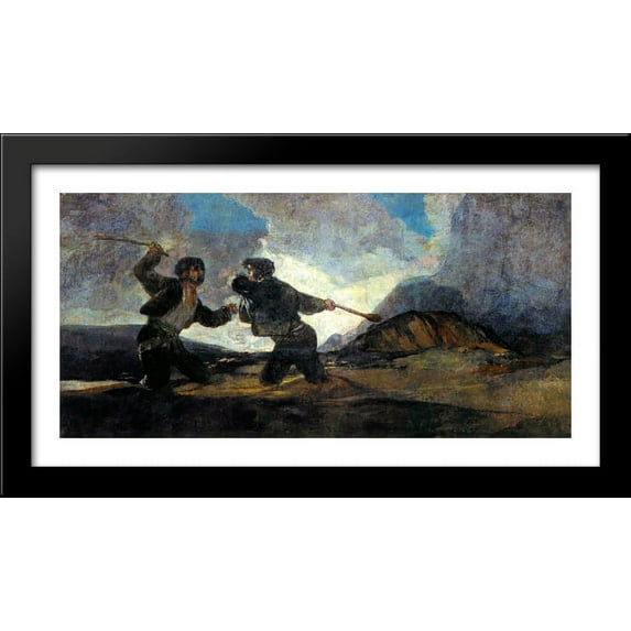 Fight With Cudgels 40x22 Large Black Wood Framed Print Art by Francisco Goya