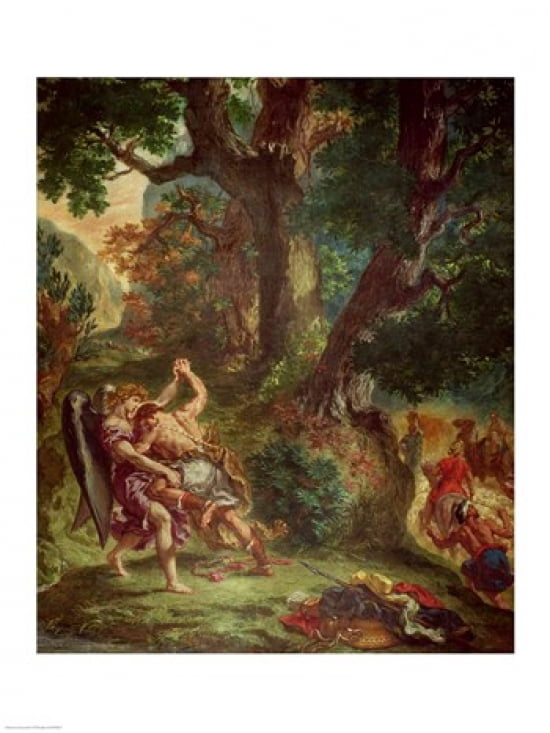 Fight between Jacob and the Angel Canvas Art - Eugene Delacroix (18 x 24)
