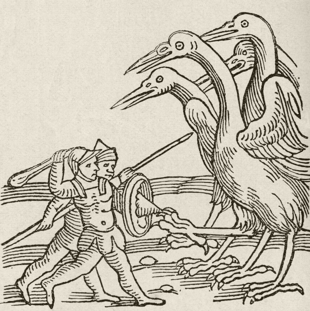 Fight between Pygmies and Cranes A story from Greek mythology From The Strand Magazine published 1897 Canvas Art - Ken Welsh Design Pics (24 x 24)