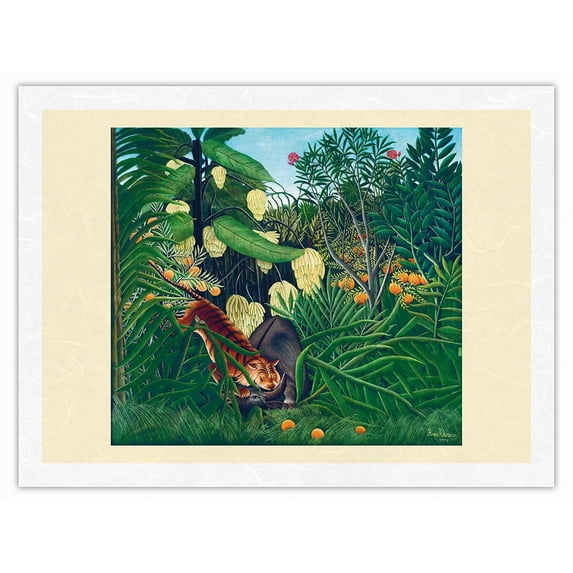 Fight between a Tiger and a Buffalo - From an Original Color Painting by Henri Rousseau c.1908 - Japanese Unryu Rice Paper Art Print 24 x 32 in