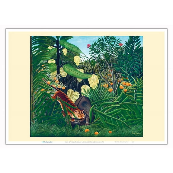 Fight between a Tiger and a Buffalo - From an Original Color Painting by Henri Rousseau c.1908 - Master Art Print 10in x 14in