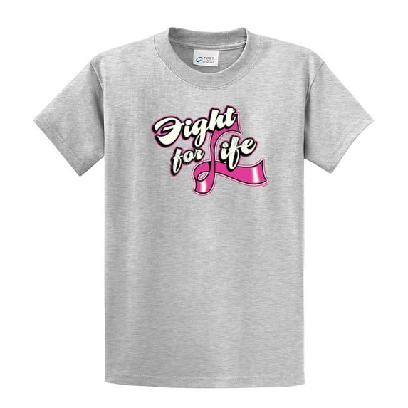 Fight for Life- Breast Cancer Awareness- Adult Short Sleeve T-shirt-Lightgrey-small