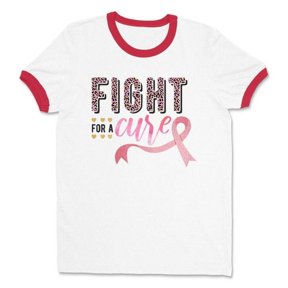 Fight for a Cure Ringer Tee Shirt Unisex Large White/Red