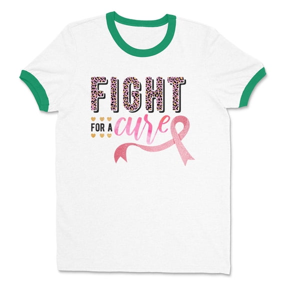 Fight for a Cure Ringer Tee Shirt Unisex Medium White/Kelly Green