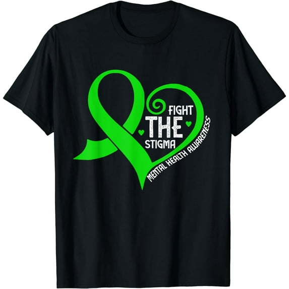Fight the Stigma Heart Green Ribbon Mental Health Awareness T-Shirt