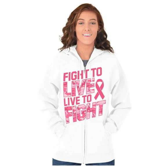 Fight to Live Breast Cancer Womens Plus Size Graphic Zipper Hoodie Brisco Brands 3X