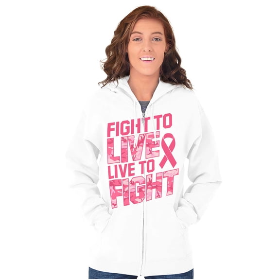 Fight to Live Breast Cancer Zip Hoodie Sweatshirt Women Brisco Brands S