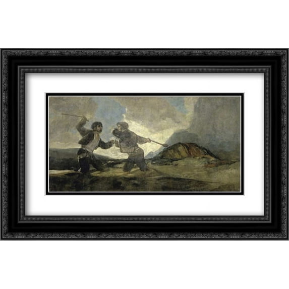 Fight with Cudgels 2x Matted 24x16 Black Ornate Framed Art Print by De Goya, Francisco
