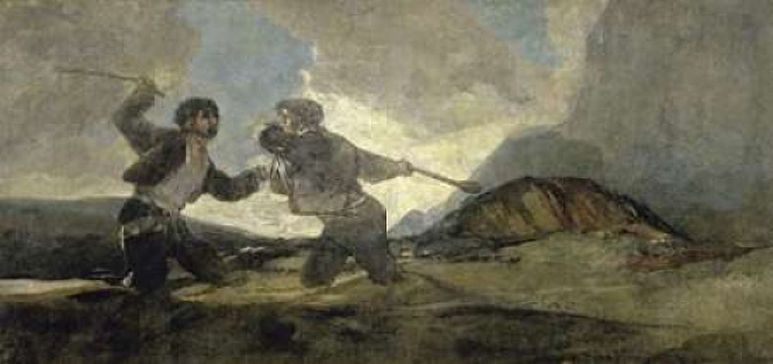 Fight with Cudgels Canvas Art - Francisco De Goya (10 x 20)