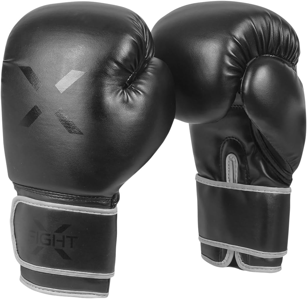 FightX Boxing Gloves for Men & Women MMA Mauy Thai Kickboxing Bag Punching Gloves (Full Black, 16oz)