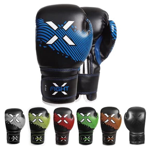 FightX Kids Boxing Gloves MMA PU Leather Junior Boxing Gloves Set for Children (Blue, 4oz)