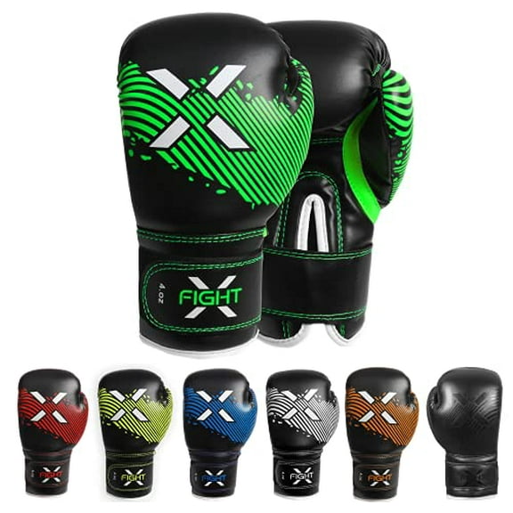 FightX Kids Boxing Gloves MMA PU Leather Junior Boxing Gloves Set for Children (Green, 4oz)