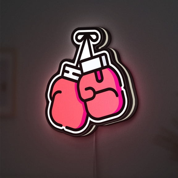 Fighter Boxing Gloves 3D Novelty Light Box, Personalized Text Option, Combat Sports Lamp Decor for Athletes, Trainers and Gym Room Accessories (Width 16 inch, 40cm)