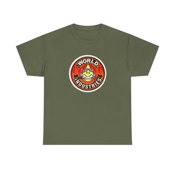 Fighter Flameboy World Industries Skateboard 2001 Vintage Classic TShirt Print - Military Green / 2XL