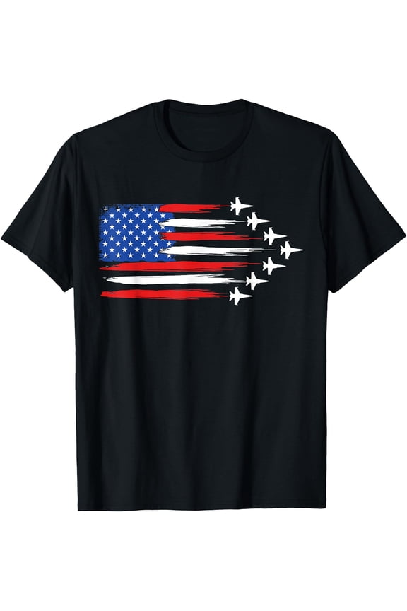 Fighter Jet Airplane American Flag Fighter Jets 4th of July T-Shirt