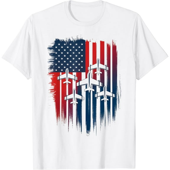 Fighter Jet Airplane American Flag Patriotic 4th Of July T-Shirt100% cotton