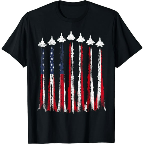 Fighter Jet Airplane USA Flag 4th Of July Patriotic Mens Funny Creative Graphic T-Shirt