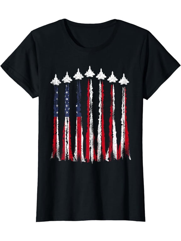 Fighter Jet Airplane USA Flag 4th Of July Patriotic Mens T-Shirt