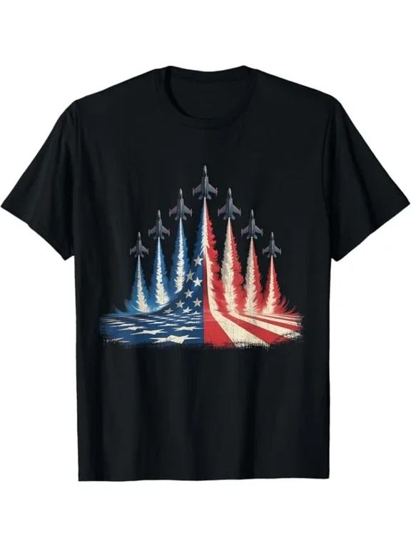 Fighter Jet American Flag 4th Of July Graphic Design For Everyday Style T-Shirt, Size S-5XL