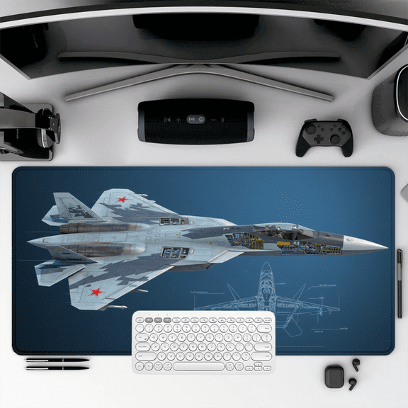 Fighter Jet Cutaway Design Mouse Pad 35.4 x 15.8 inches Rubber Desk Mat for Office and Gaming