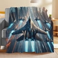 thumbnail image 1 of Fighter Jet Flannel Throw Blanket – Soft, Cozy, and Anti-Allergenic with Futuristic Cityscape Design – Perfect for Sofa, Bed, or Gift – Versatile Multi-Purpose Use, 1 of 6