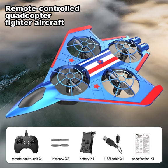 Fighter Jet Rc Drone For Kids, 2.4Ghz Remote Control Airplane With 4 Propellers, 1 Battery & Usb Charger, Boys Toy Glider With Extra Propellers For Outdoor Indoor Play - Includes