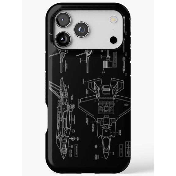 Fighter Jet Technical Blueprint Black Tough Case for Apple iPhone, Polycarbonate and TPU