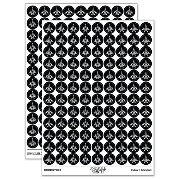 Fighter Jet War Plane Combat Vehicle with Missiles 200+ Round Stickers - Black - Gloss Finish - 0.50" Size