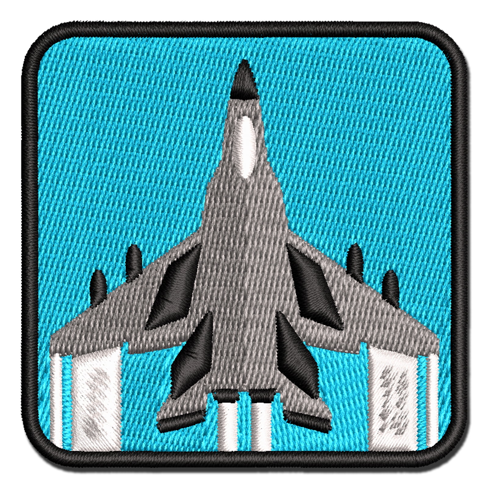 Fighter Jet War Plane Combat Vehicle with Missiles Applique Multi-Color Embroidered Hook & Loop Patch - 3.5 Inch Large