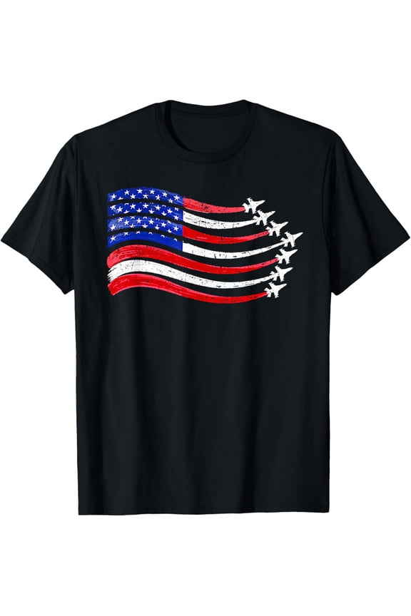 Fighter Jets 4th Of July Patriotic Red White Blue USA Flag T-Shirt